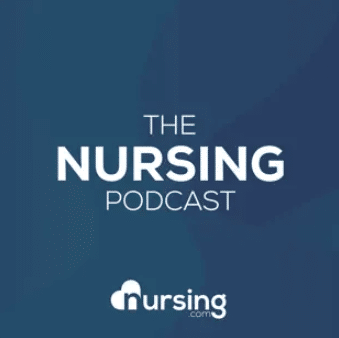 Logo of The Nursing Podcast, featuring bold text stating The Nursing Podcast.' This logo represents a podcast from nursing.com dedicated to providing valuable information and insights for nurses.
